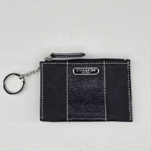 Coach Black Signature Canvas & Leather Zip Coin Pouch Wristlet with Key Ring